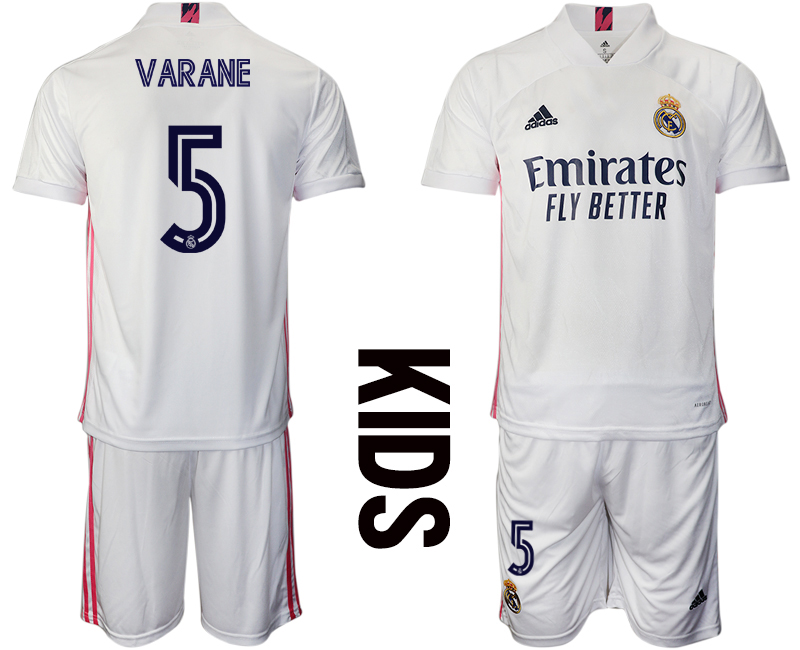 Youth 2020-2021 club Real Madrid home #5 white Soccer Jerseys